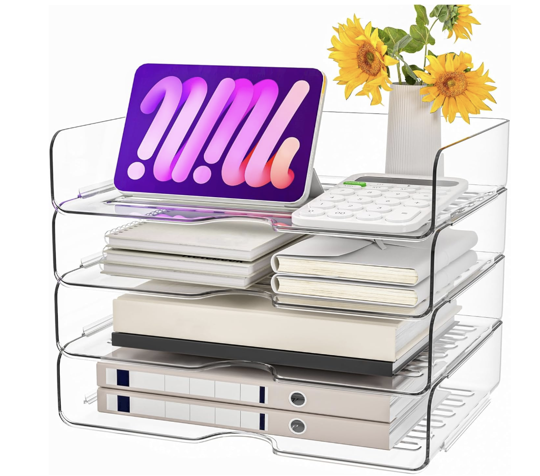 Clear stackable acrylic trays for bills and action papers
