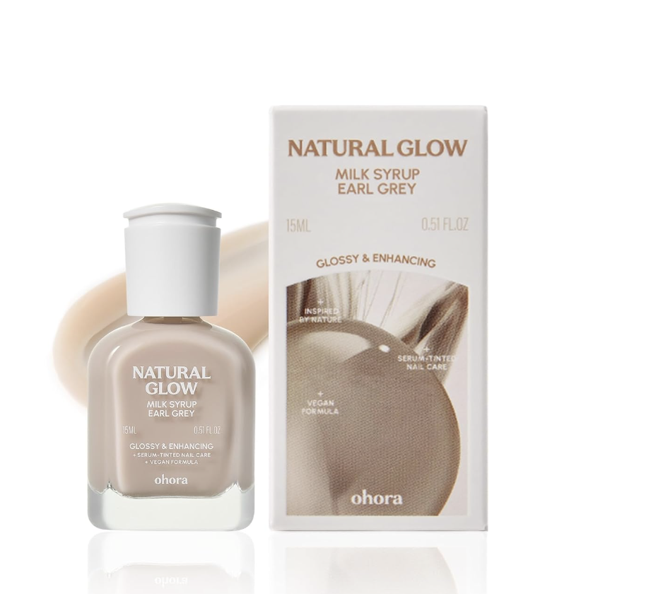 Ohora Earl Grey tinted Korean nail strengthener with a glossy finish