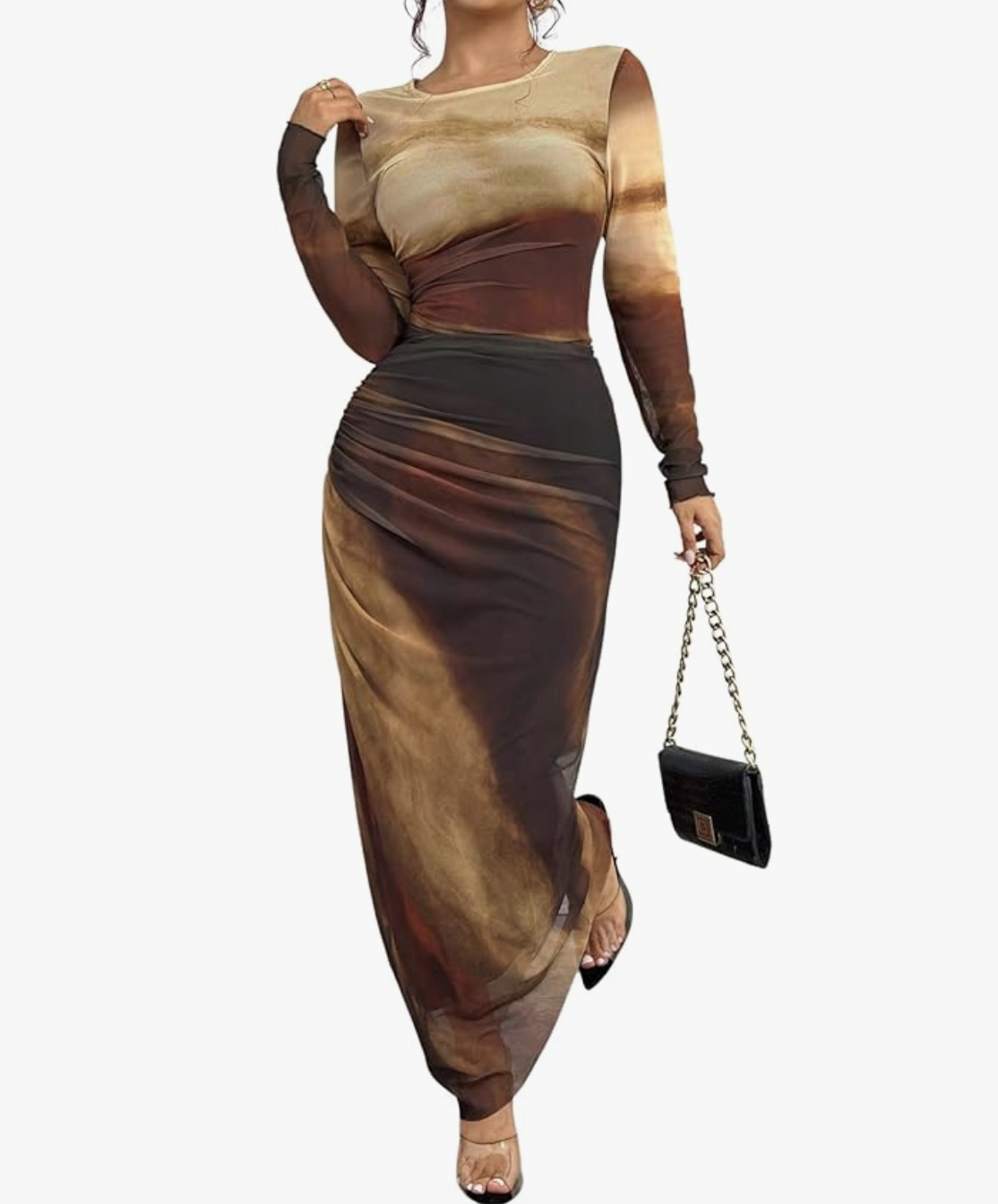 Bodycon Ruched Mesh Formal Maxi Dress