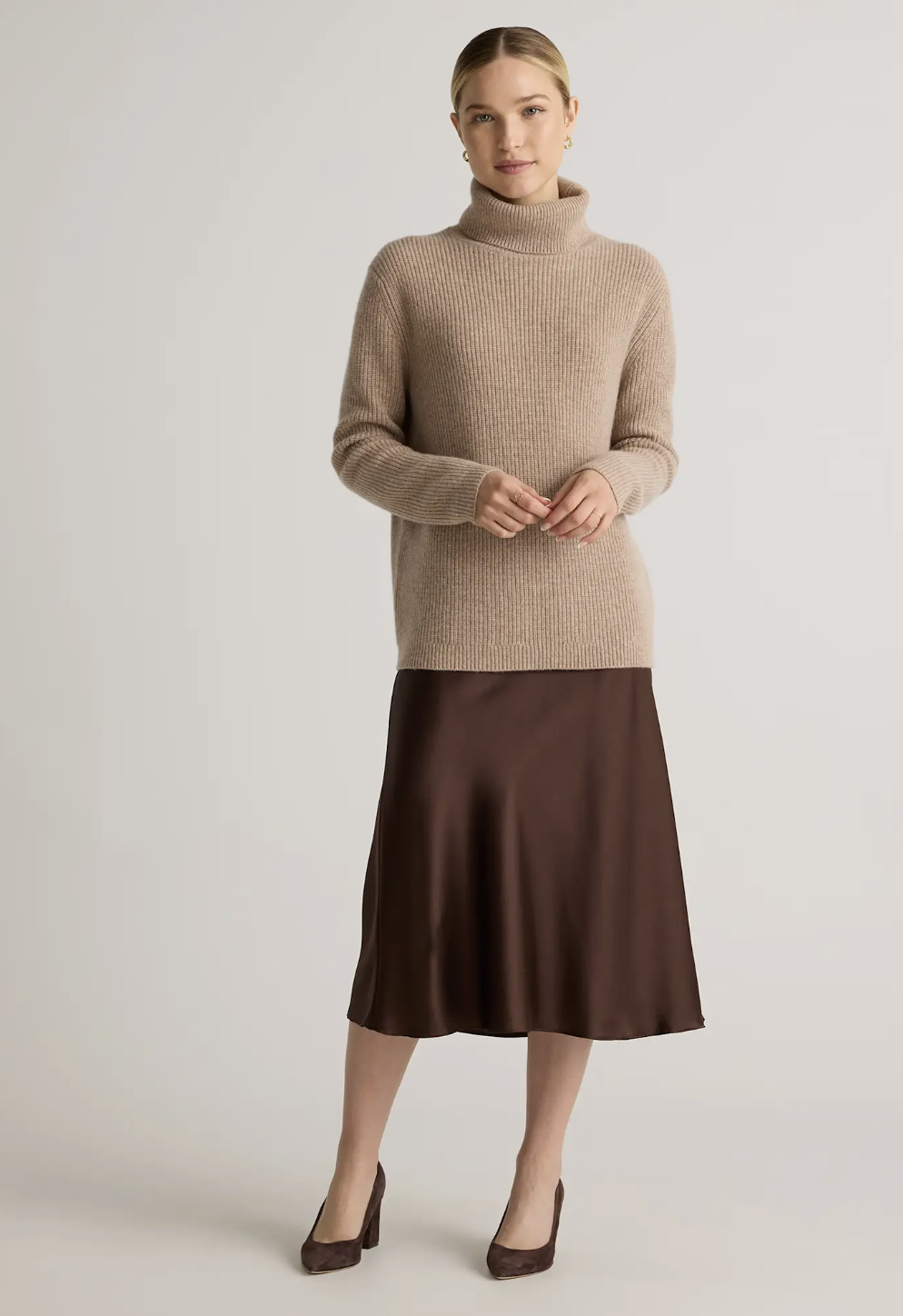 Quince 100% washable silk skirt in hot fudge