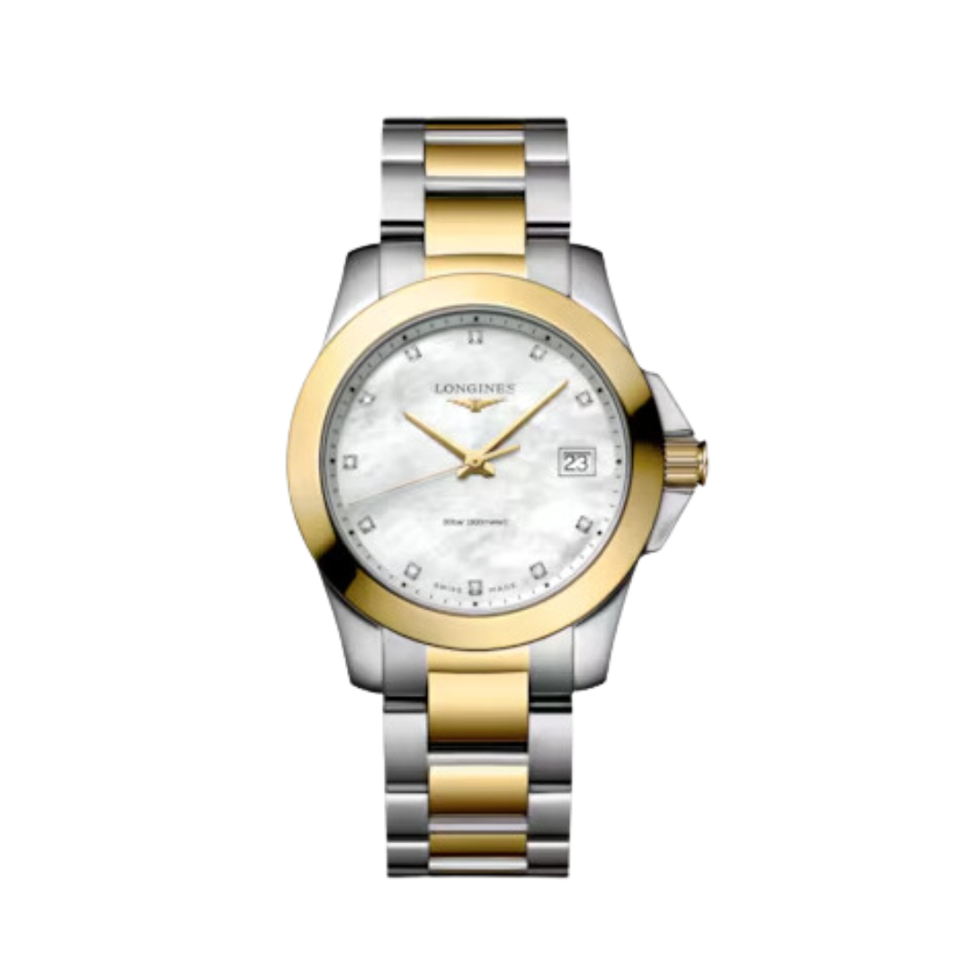 A Longines Spirit Zulu Time 42mm GMT watch featuring a bidirectional rotating bezel with a black ceramic insert, an 18k yellow gold-capped crown and bezel, and a matching two-tone stainless steel and gold bracelet.