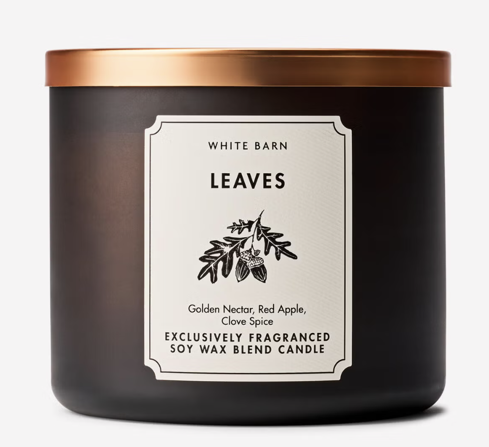 Bath & Body Works Leaves three-wick candle.