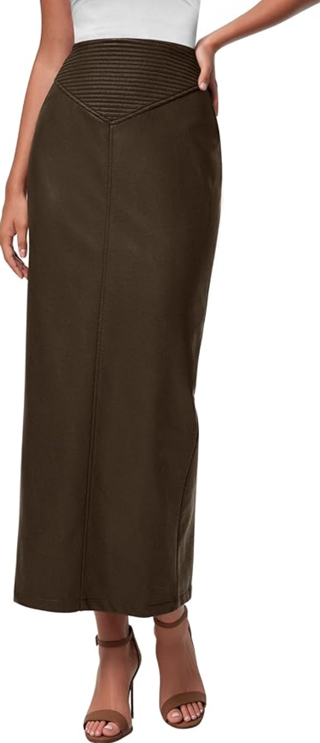 Leather Slit Pencil Maxi Skirt