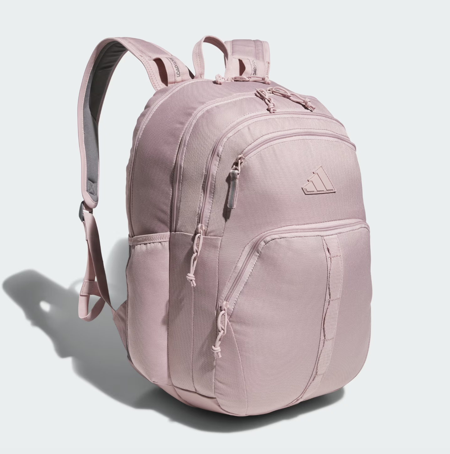 adidas Prime athletic backpack with multiple zip compartments for school and practice.