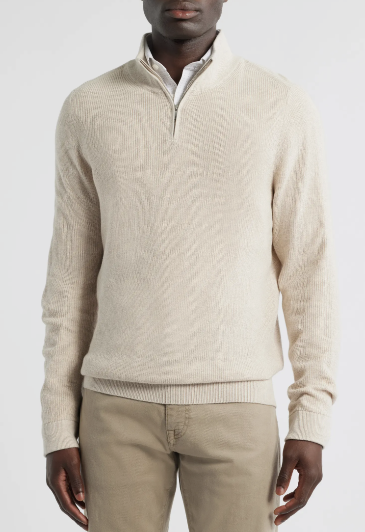 Nordstrom Cotton & Cashmere Quarter-Zip Sweater, Ivory Sand Heather