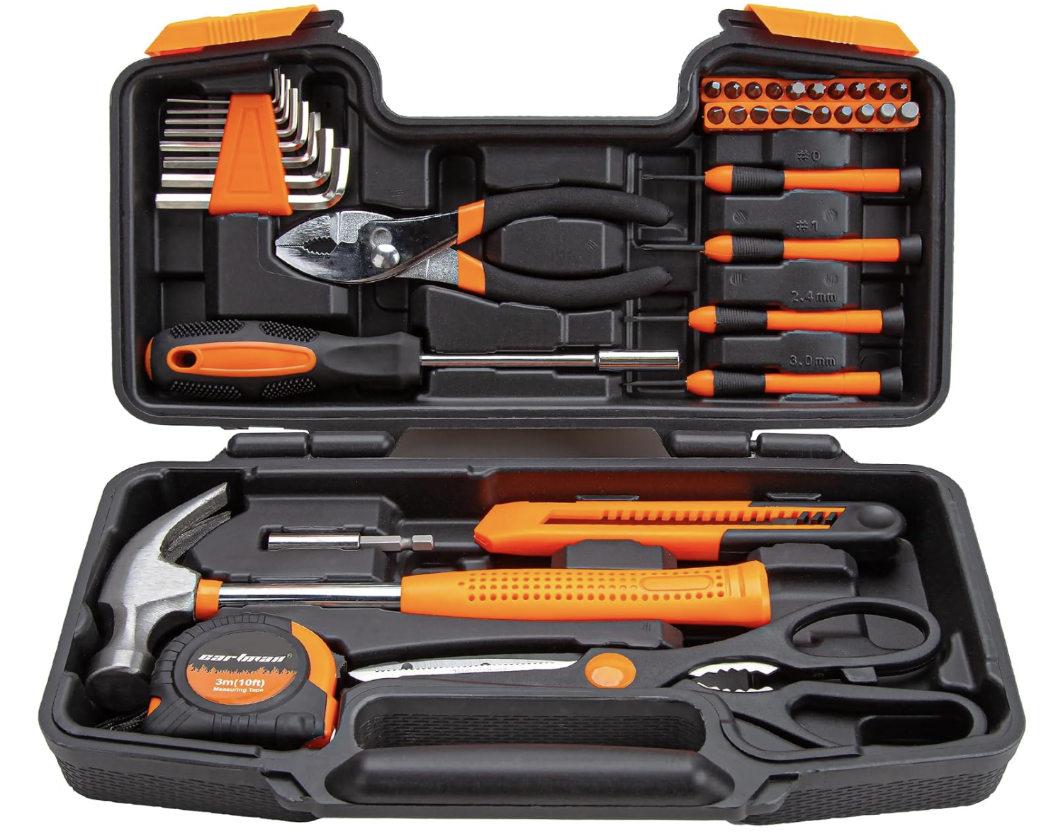 Compact 39-piece household tool kit with carrying case