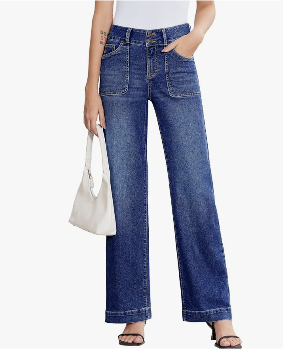Affordable straight-leg jeans with a raw hem and built-in midsection support.
