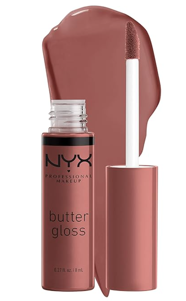 NYX PROFESSIONAL MAKEUP Butter Gloss Brown Sugar, Non-Sticky Lip Gloss - Spiked Toffee (Brown Mauve)