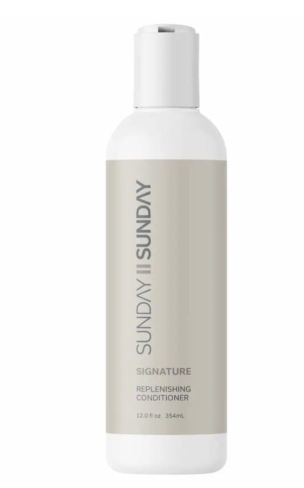 Sunday II Sunday Root Refresh Micellar Rinse in a beige bottle with a nozzle applicator, a scalp-balancing treatment using micellar water and apple cider vinegar to clean hair between washes.