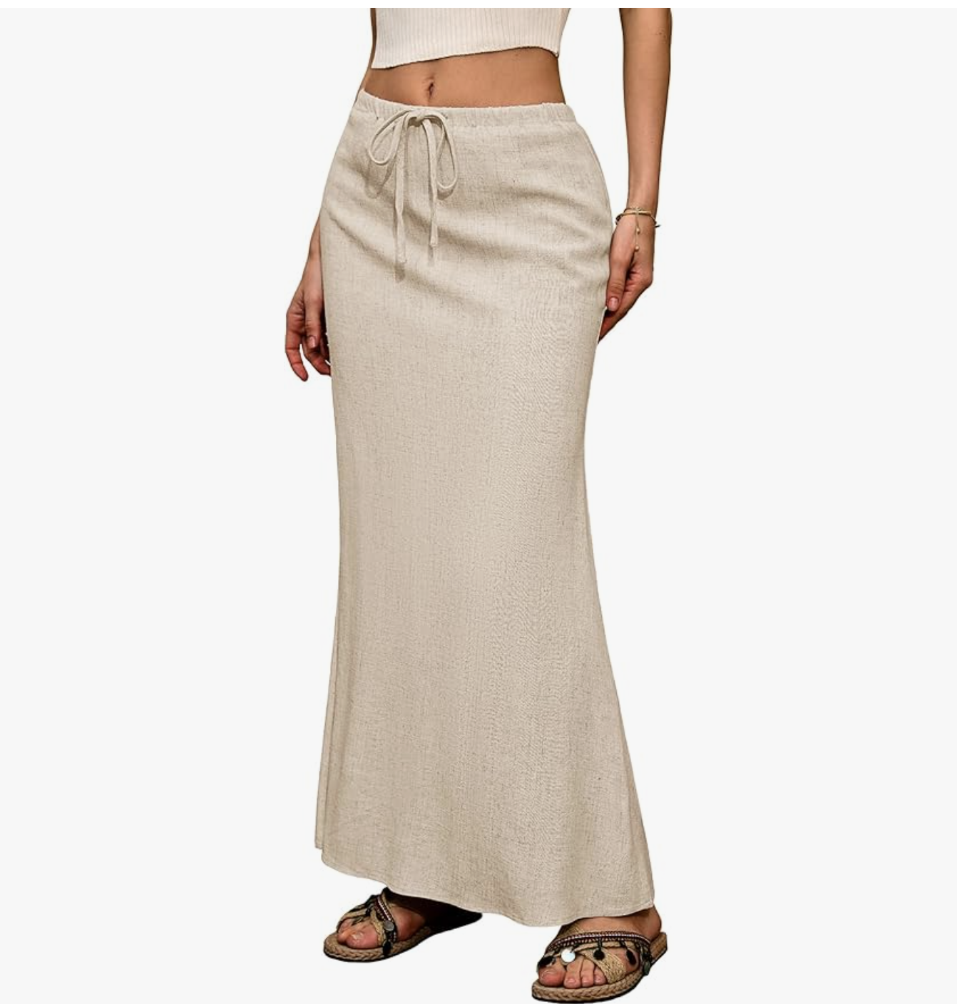 Elastic Waist Drawstring Long Flowy Ankle-Length Skirt