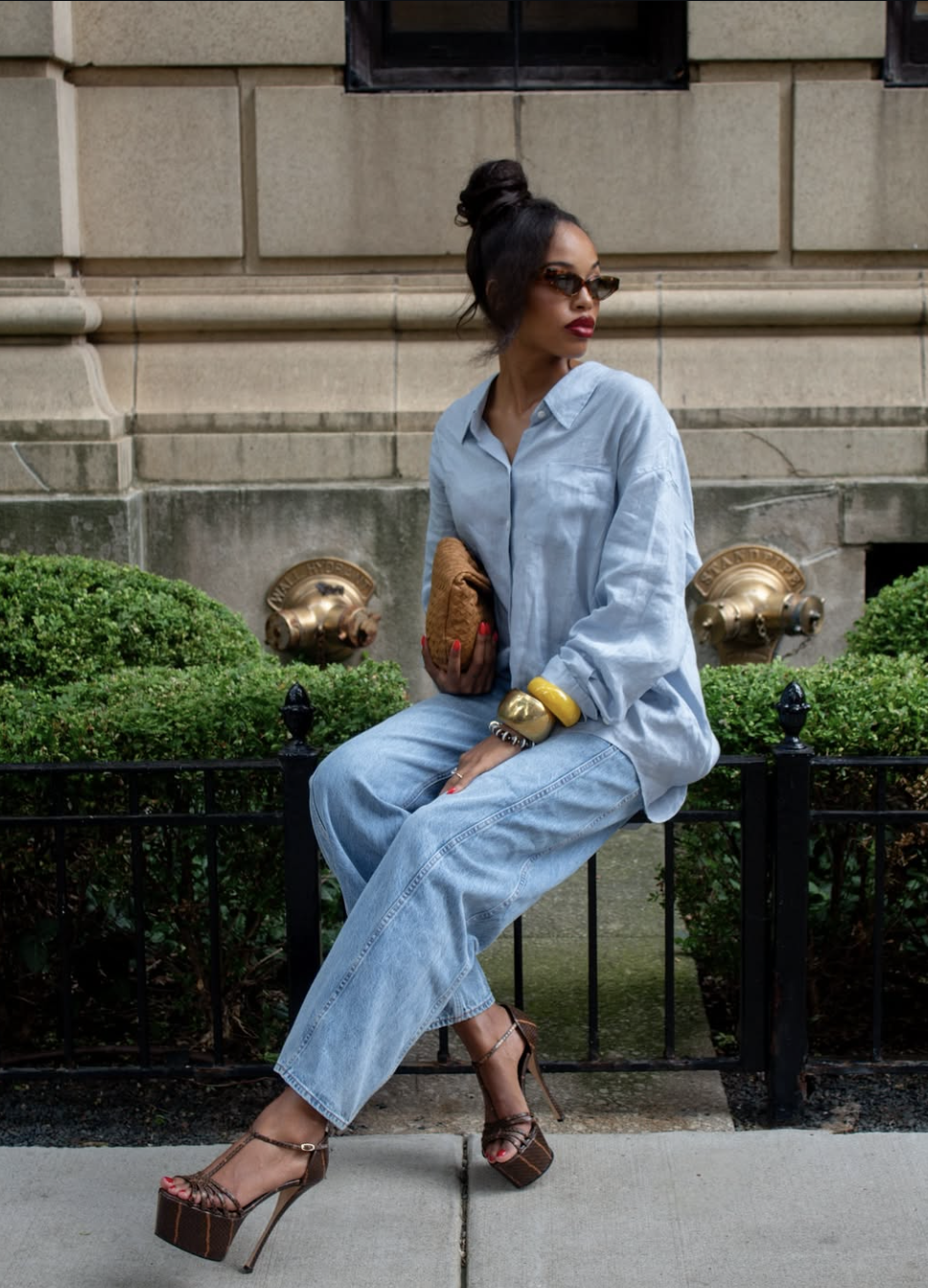 A soft blue chambray shirt styled for fall, featured in an Autum Love guide