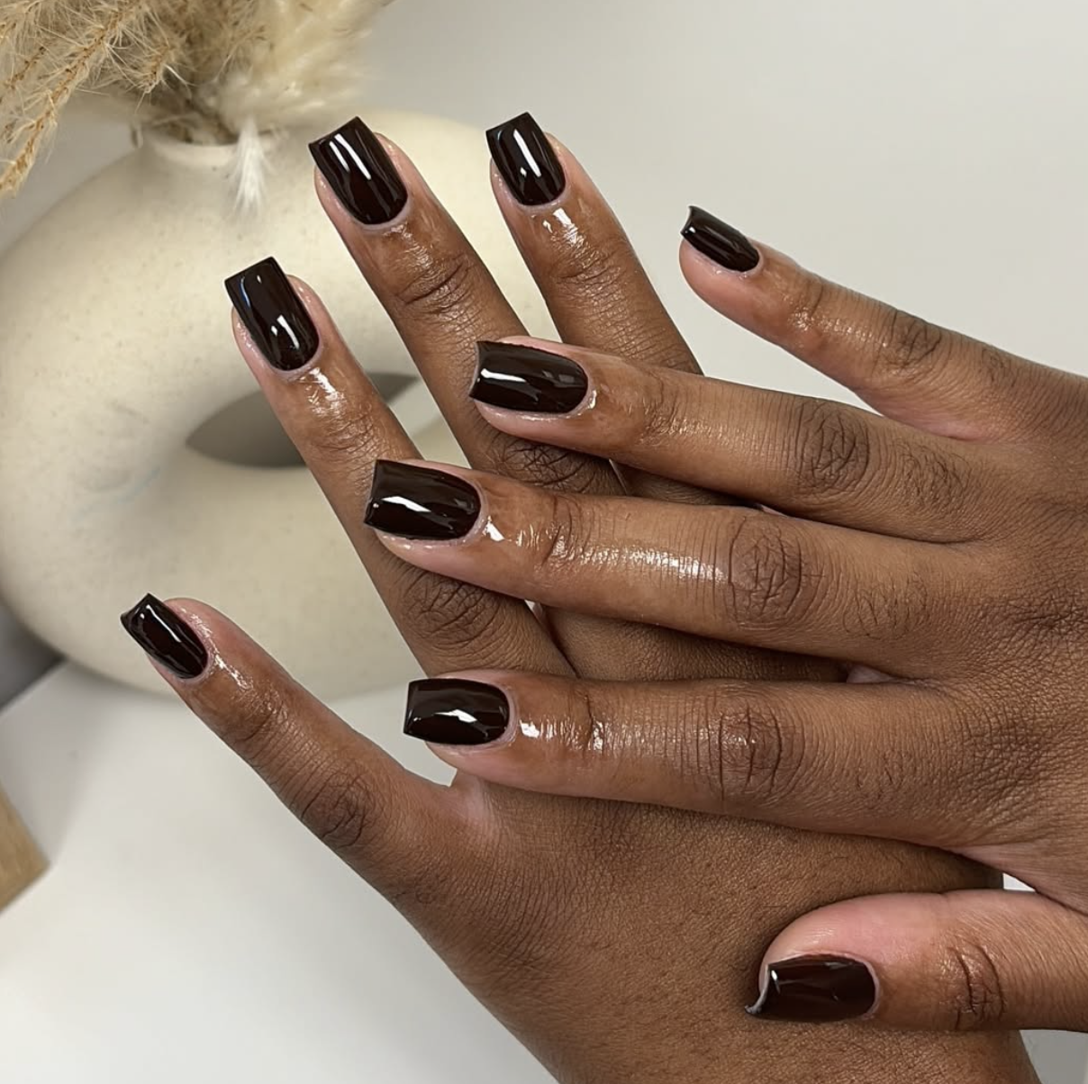 September nail idea featuring black cherry short nails