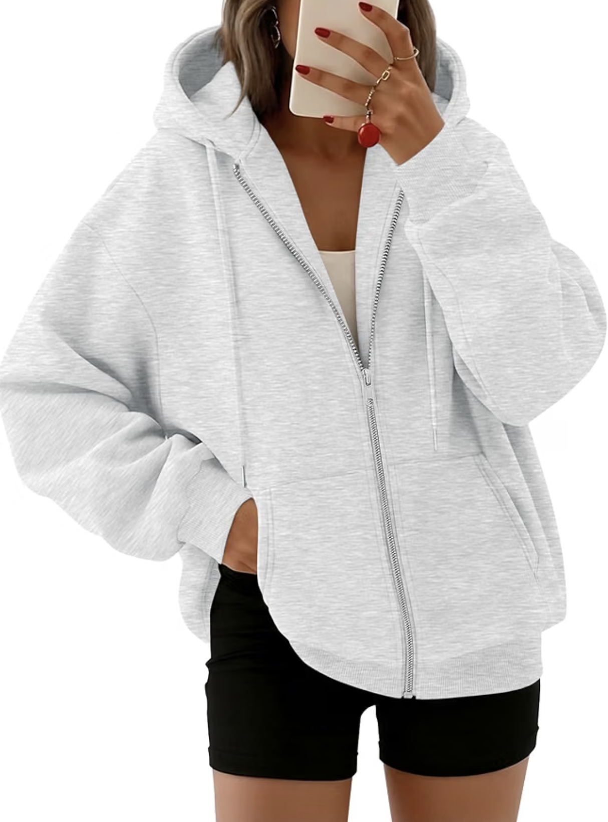 Trendy Queen grey full-zip fleece hoodie