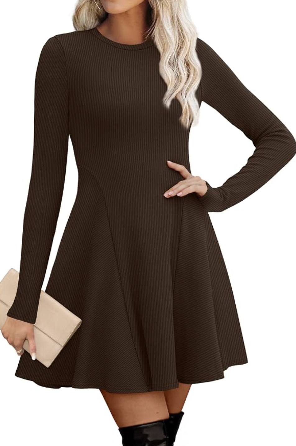 OFEEFAN fit-and-flare sweater dress with a comfortable feminine silhouette.