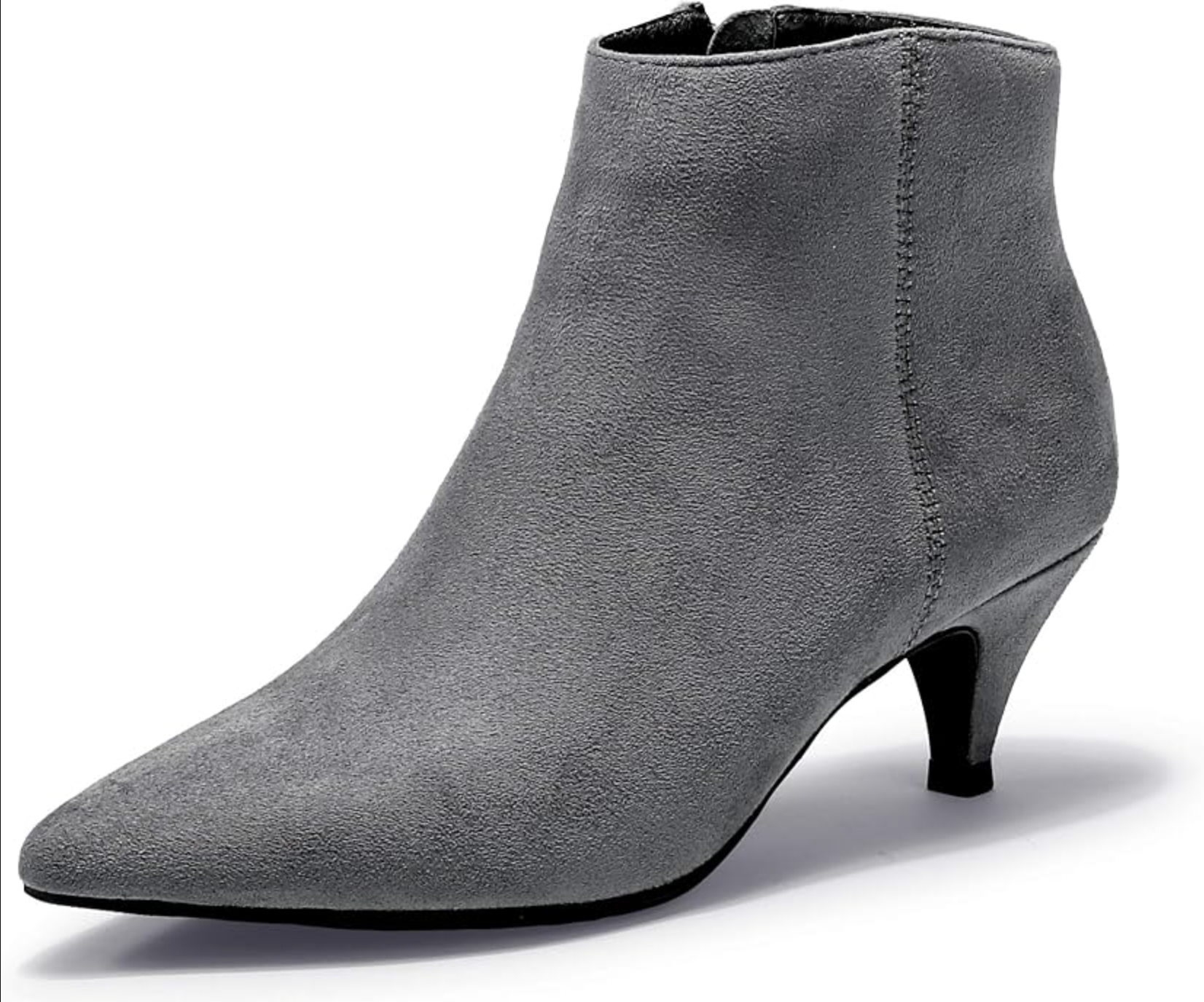 Kitten heel pointed toe booties with cropped straight jeans