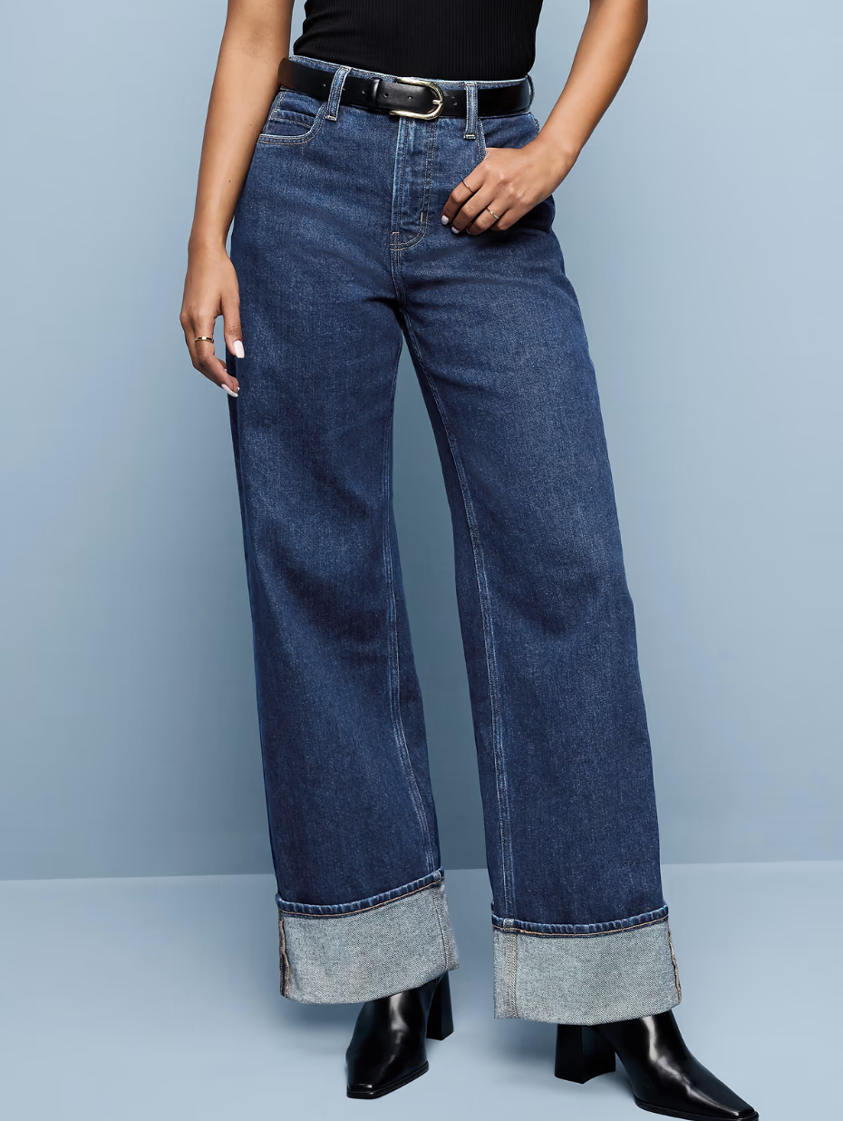 Old Navy curvy extra high-waisted cuffed wide-leg jeans in the Dawn Cuff wash.