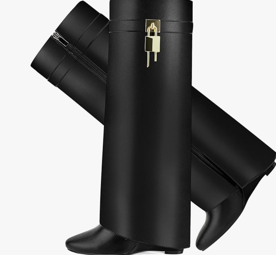 Pointy Pull-on Wedge Heel Knee Shark Boot