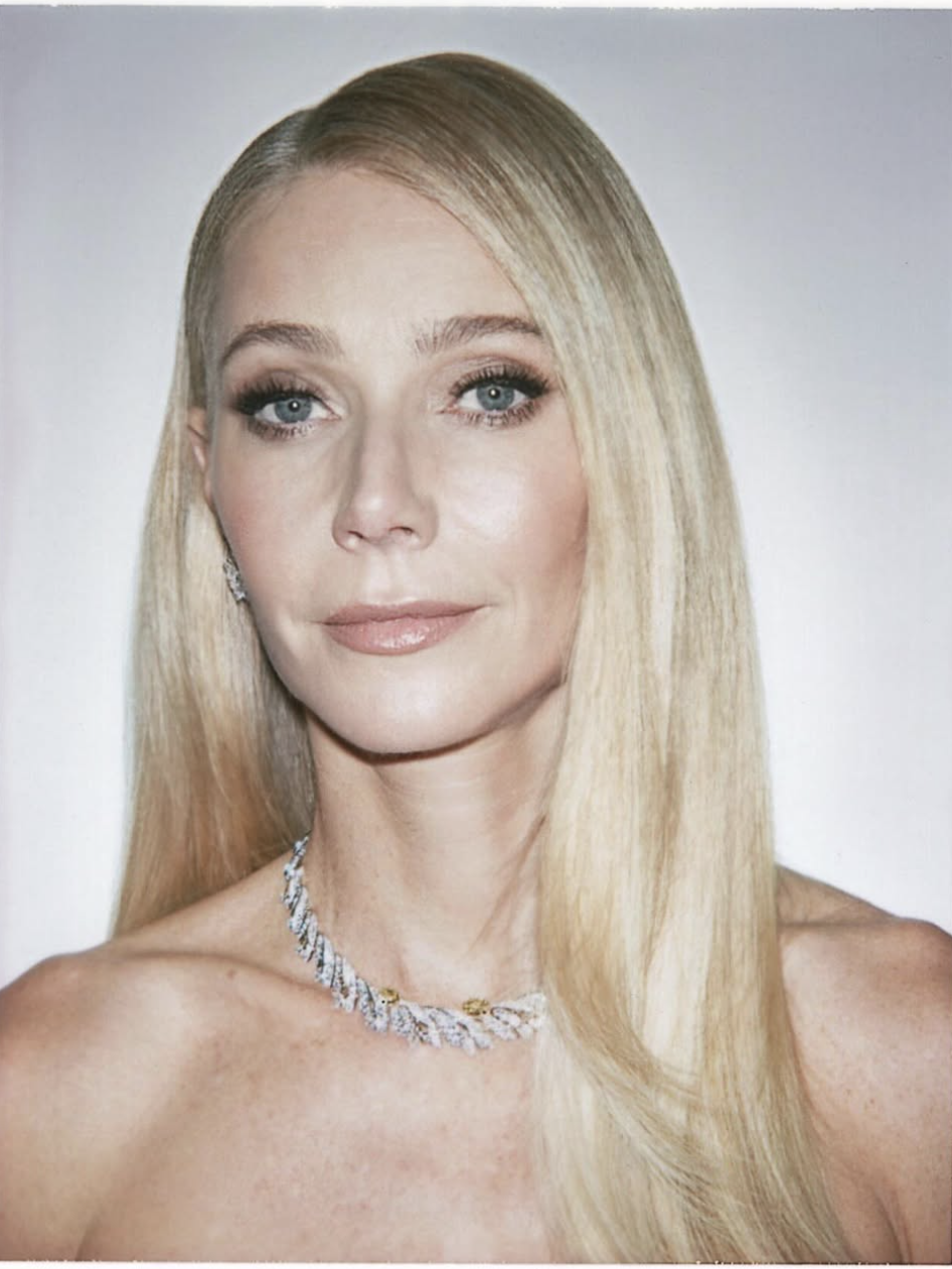 Gwyneth Paltrow wearing a soft, cool-toned silver necklace and neutral makeup, demonstrating the delicate and ethereal coloring typical of the Summer family.