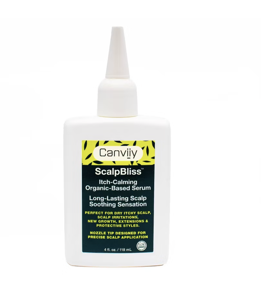 Canviiy Scalp Bliss Organic Serum with precision nozzle for braids and protective style itch relief.
