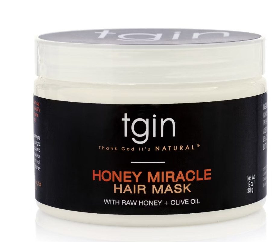 tgin Honey Miracle Hair Mask for dry black hair and low porosity 4C curls.