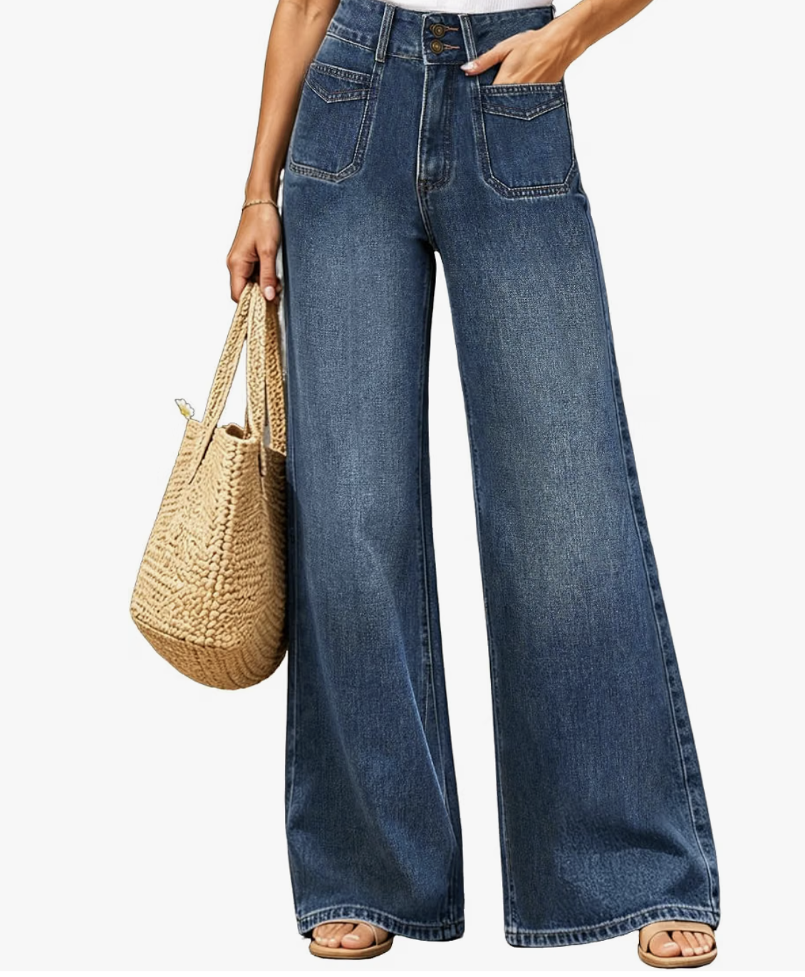 Tummy Control High-Waist Wide-Leg Jeans, product photo.