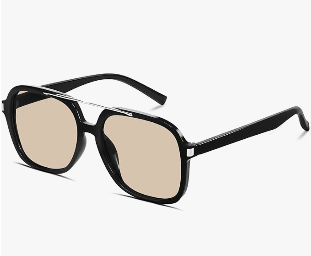 A pair of oversized black aviator sunglasses with a silver nose bridge, perfect for accessorizing a summer BBQ outfit.