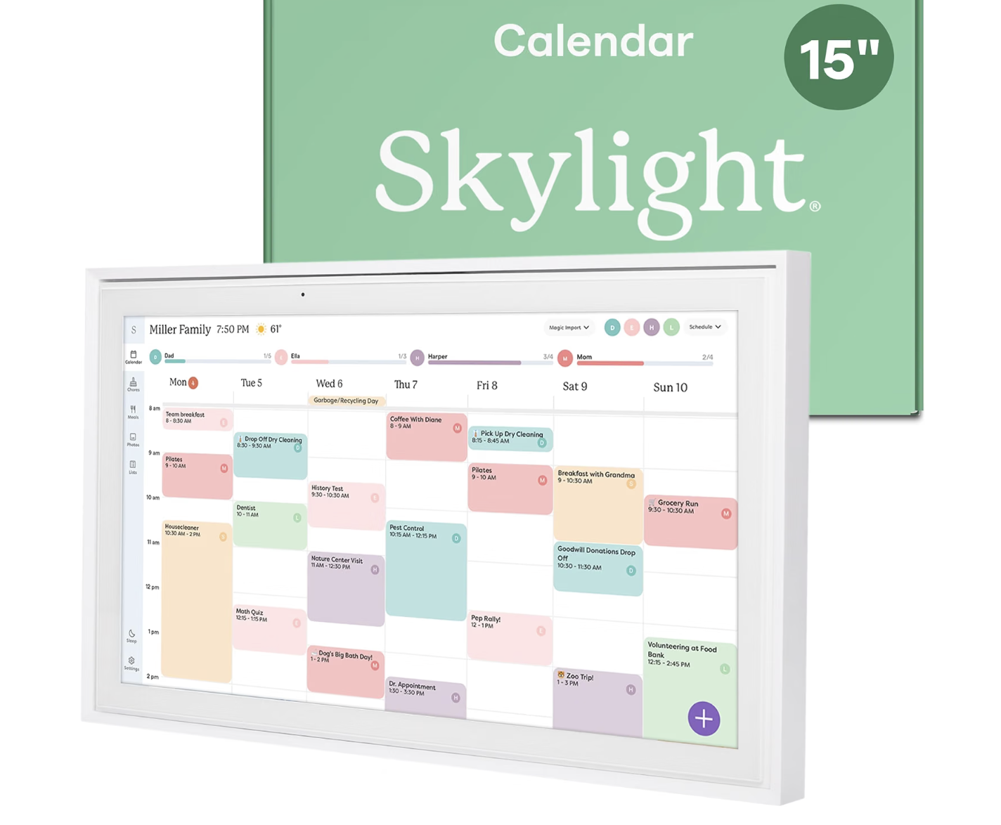 White Skylight touchscreen digital calendar