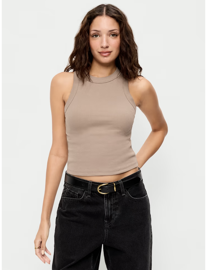 Old Navy Light Brown Ribbed Tank, studio product photo.