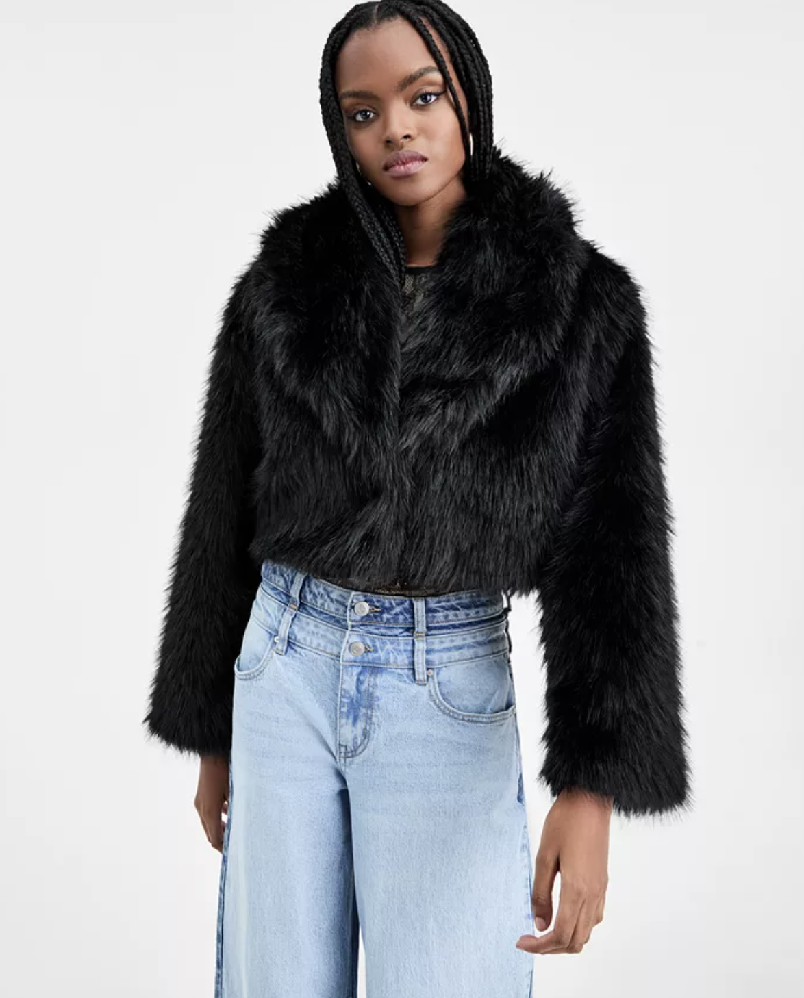 Bar III Women's Faux Fur Cropped Coat, Macy's Exclusive