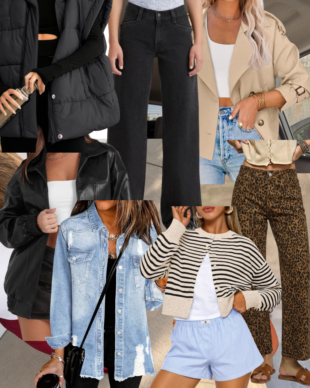 Fall outfit with wide-leg jeans, a cream cable-knit sweater and a cropped jacket