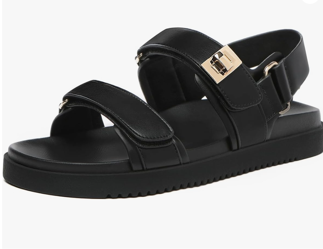 Double Strap Slip on Leather Footbed Sandals