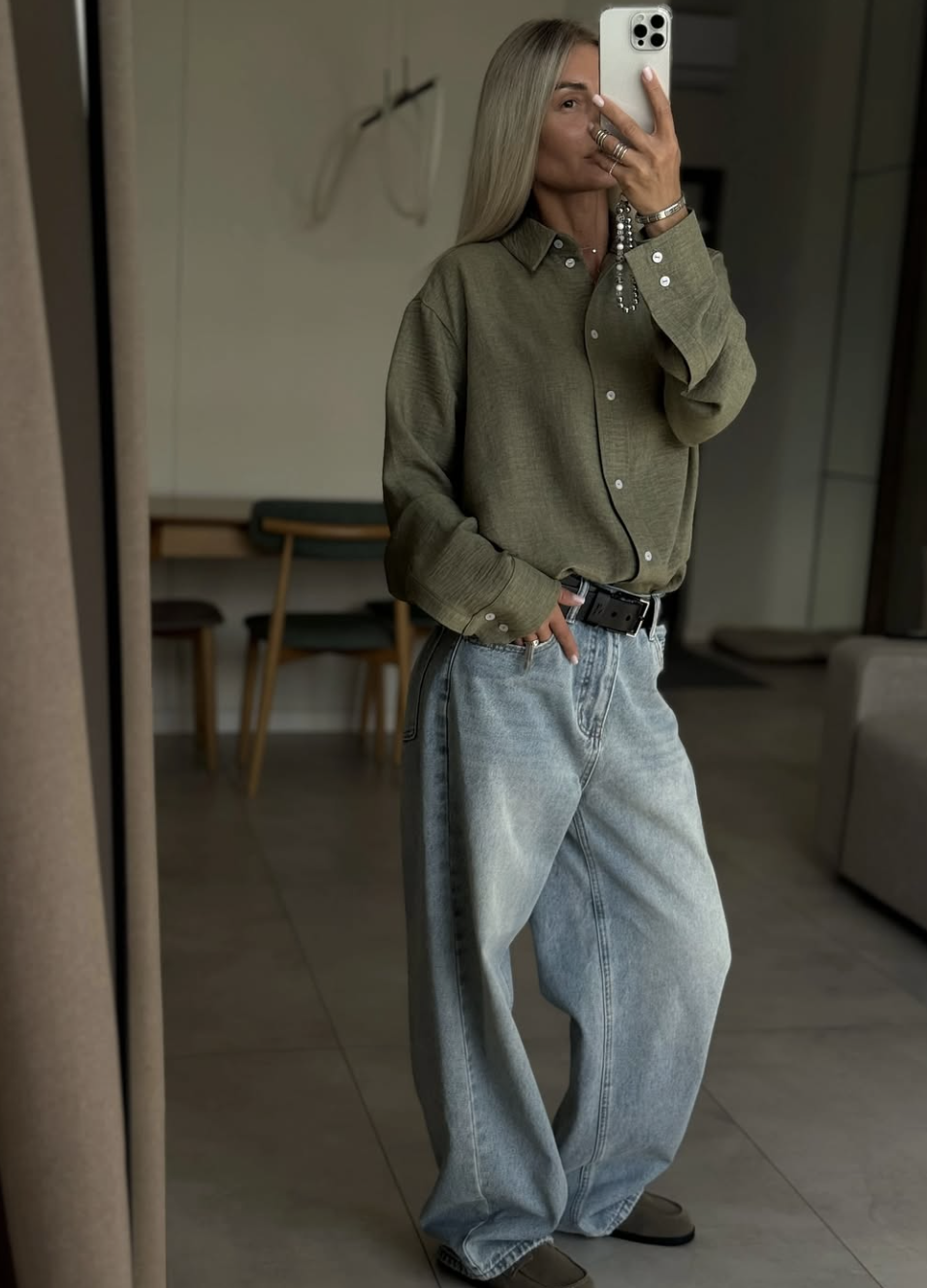 An olive utility shirt styled for fall, featured in an Autum Love guide