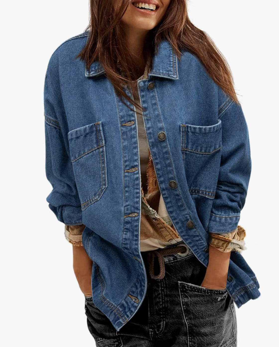 Sidefeel Oversized Denim Boyfriend Jacket in a dark wash