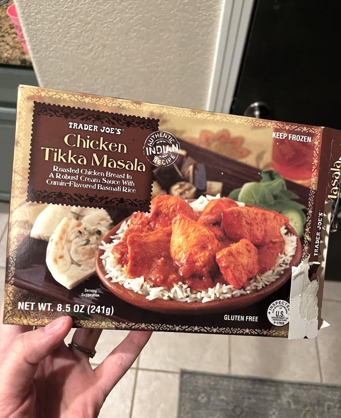 Trader Joe's Chicken Tikka Masala with rice and cucumber