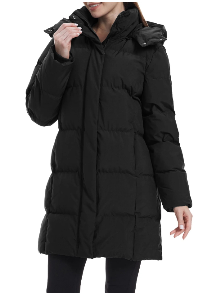 Wantdo Women's Recycled Winter Jacket Insulated Winter Puffer Coat Waterproof Thicken Parka Black L