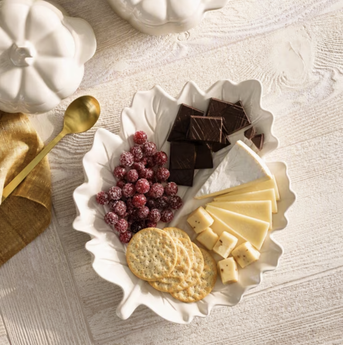Better Homes & Gardens cream leaf stoneware platter.