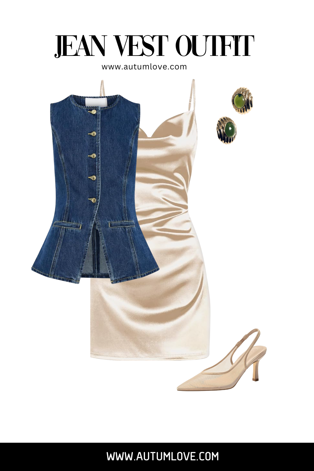 jean vest and slip dress outfit