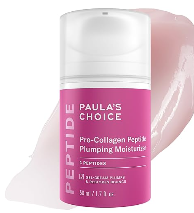 A bottle of Paula's Choice Pro-Collagen Peptide Plumping Moisturizer displayed against a clean background.