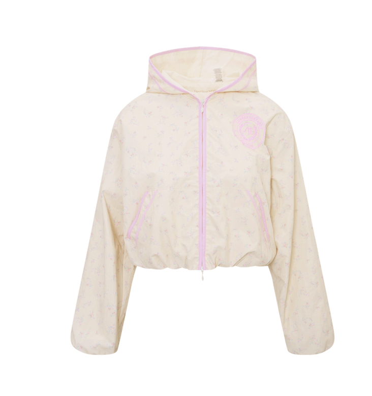 LoveShackFancy Kariana Hoodie in the yellow floral Lemon Haze print displayed on a white background.