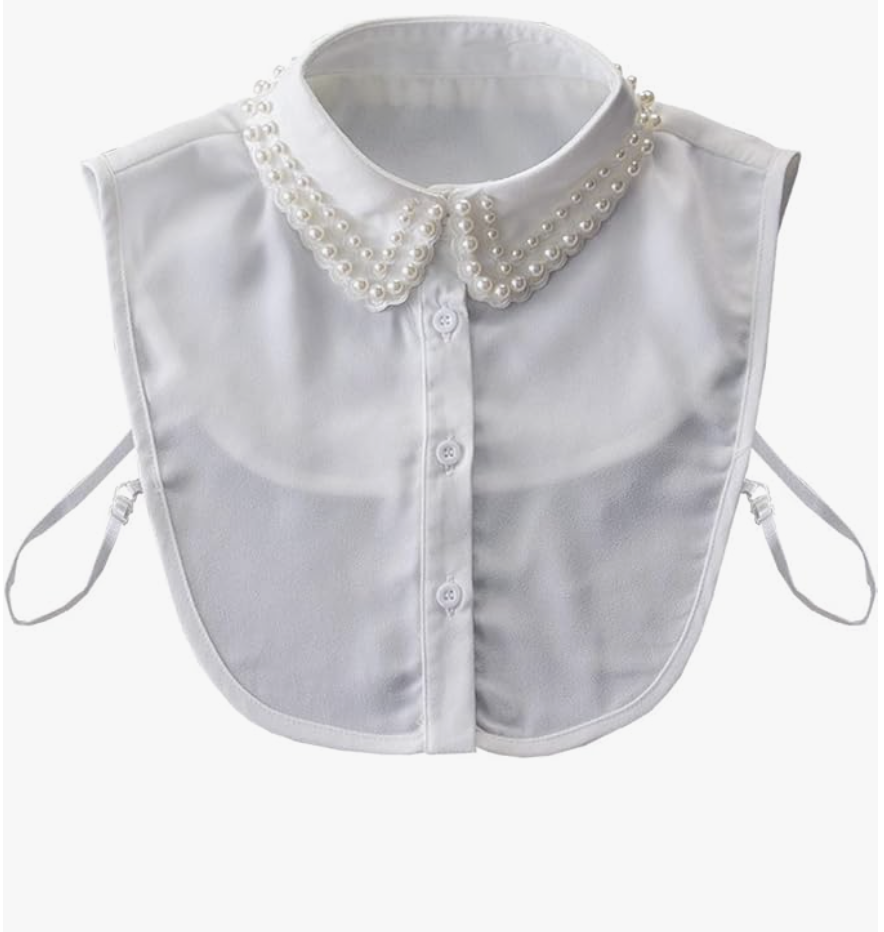 A white detachable lace collar with diamond and pearl detailing, a signature accessory for the poetcore aesthetic.