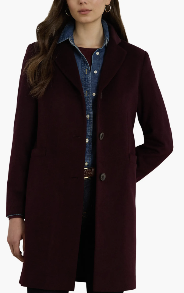 Lauren Ralph Lauren oatmeal longline wool-blend coat for fall outfits