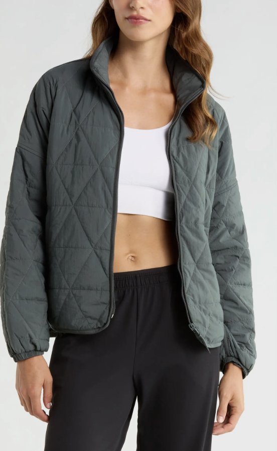 Zella quilted packable jacket styled for fall, featured in an Autum Love guide