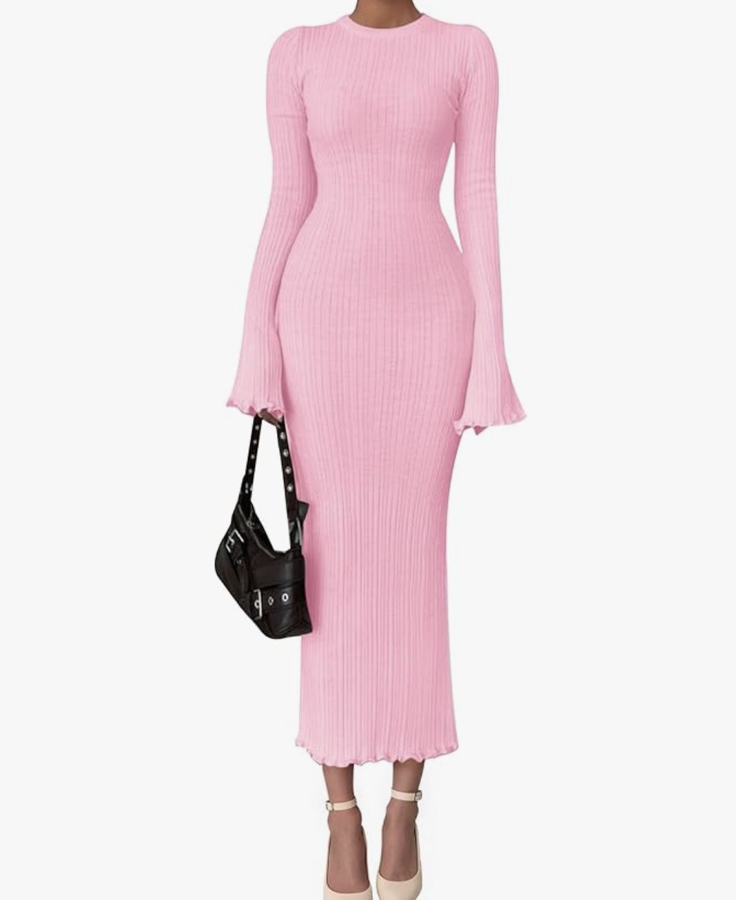Long Sleeve Crew Neck Bodycon Maxi Dress