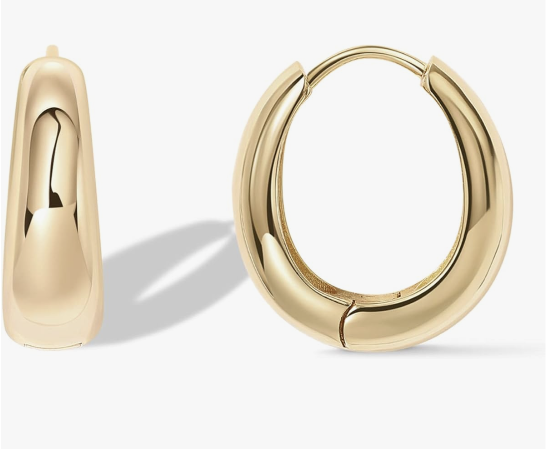 Pair of PAVOI small chunky gold-plated hoop earrings set against a white background.