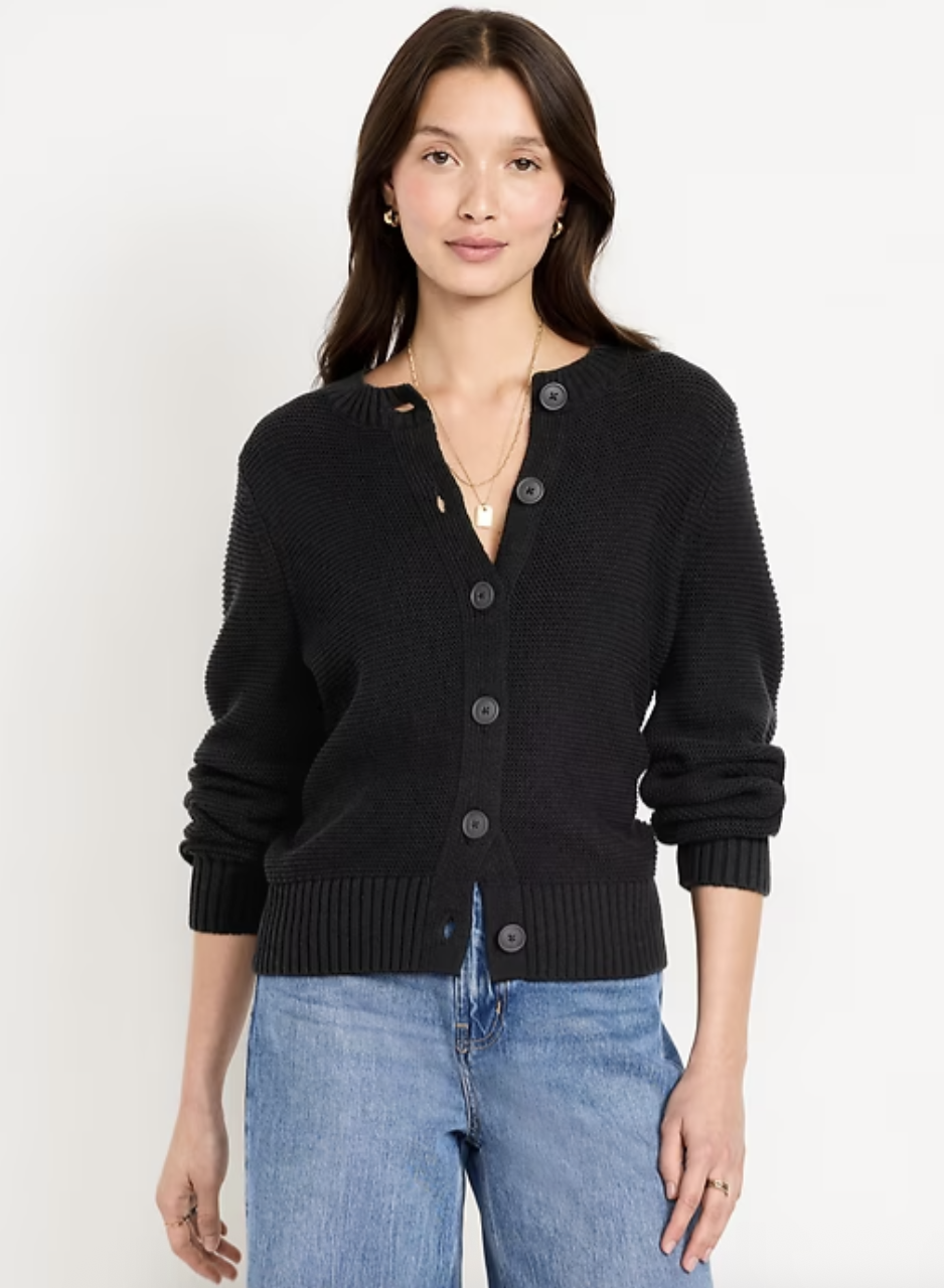 Garter-Knit Cardigan Sweater