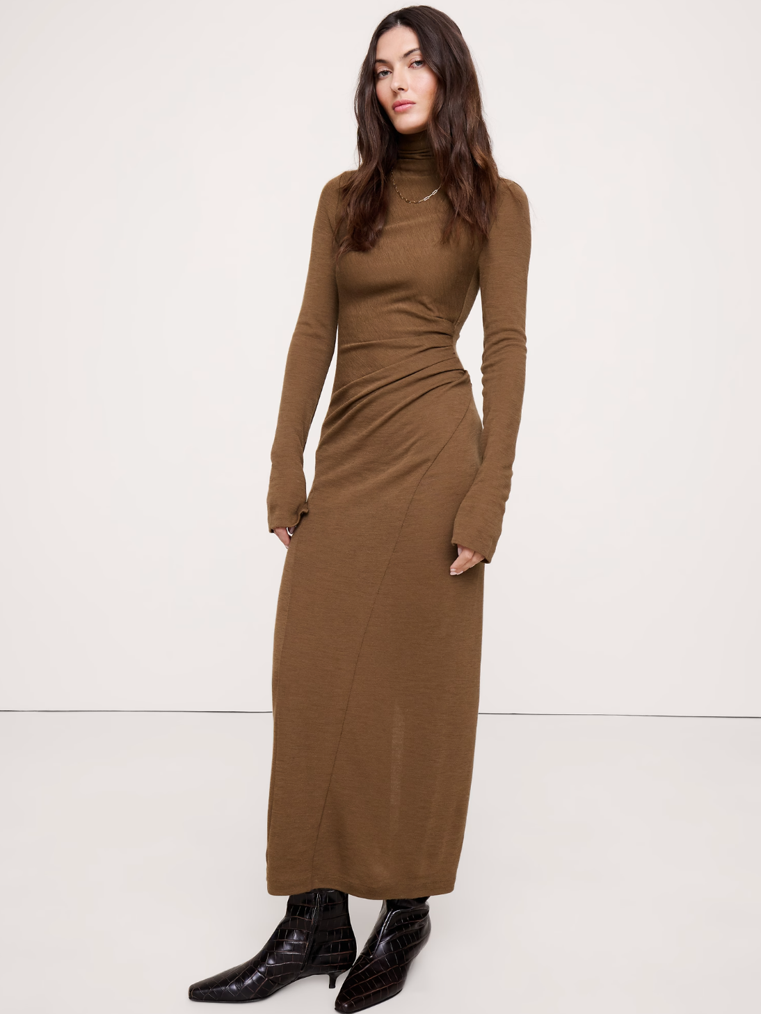 Wool-Blend Jersey Ruched Maxi Dress $220.00