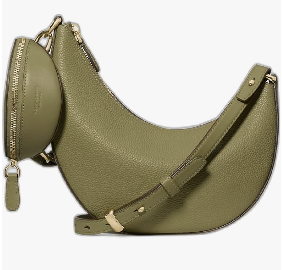 A matcha green pebbled leather kate spade new york Duo Crossbody bag featuring a matching detachable mini pouch and gold hardware.