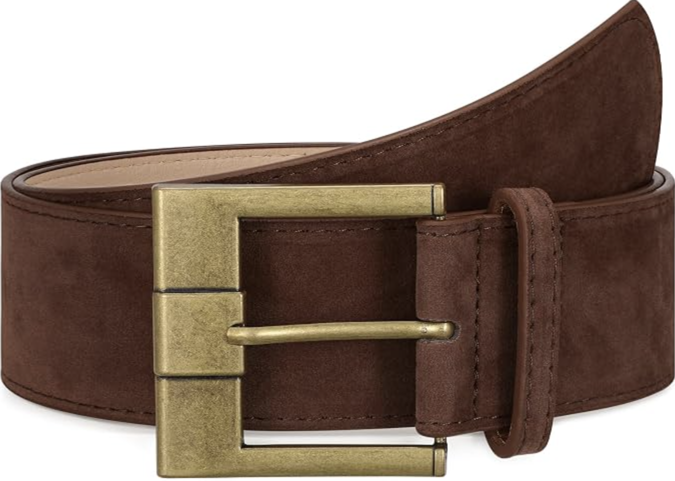 Wide suede XZQTIVE belt with a statement metal buckle for fall outfits.