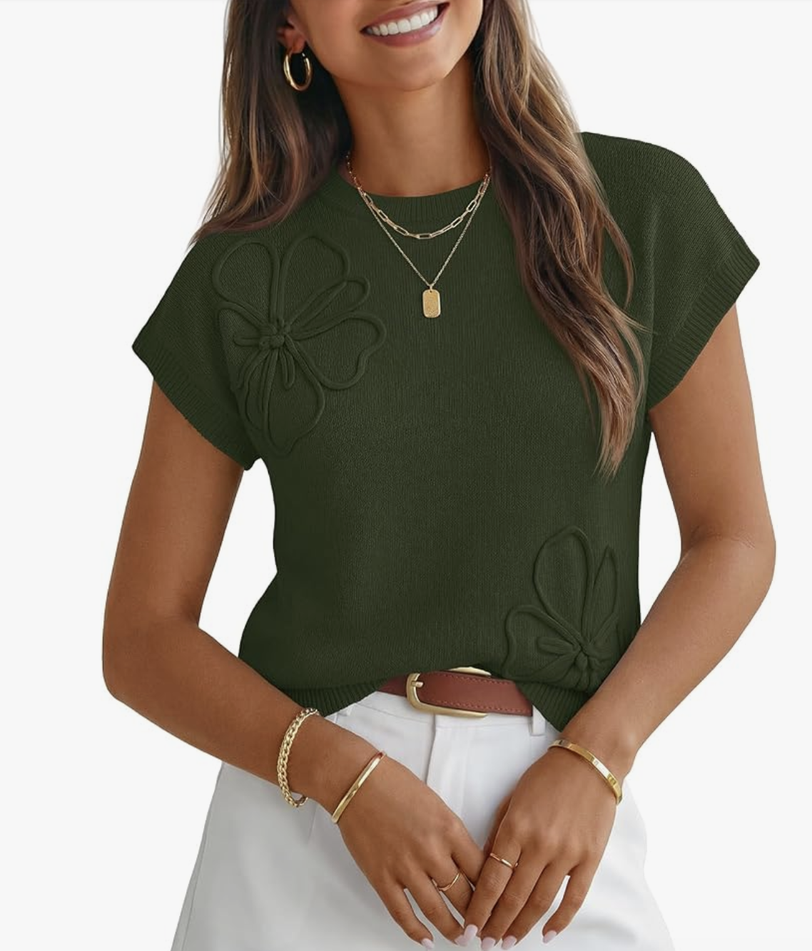 MEROKEETY floral short-sleeve sweater styled for fall, featured in an Autum Love guide