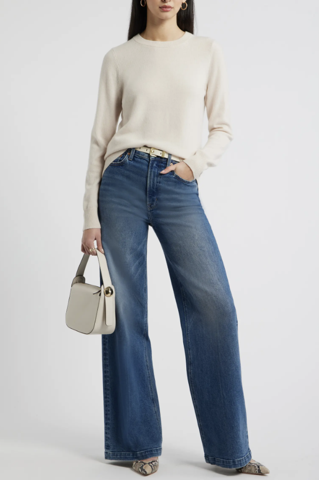 Nordstrom oatmeal crewneck cashmere sweater for everyday fall layering